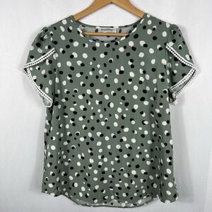 Angashion green‎ Polka Dot Women's Blouse Large Short Sleeve Light Weight Flowy